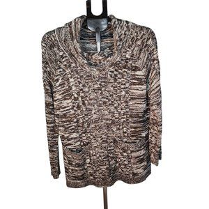 Black, Cream Cowl Neck Long Pull Over Sweater W Front Pockets. Size 1X. NWOT